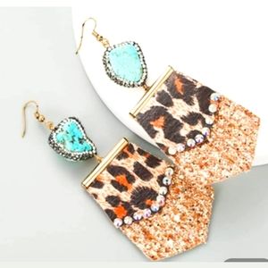 Turquoise animal print earrings